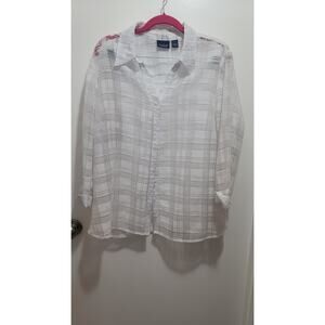 Womens Gloria Vanderbilt Sheer White Blouse Sz. L